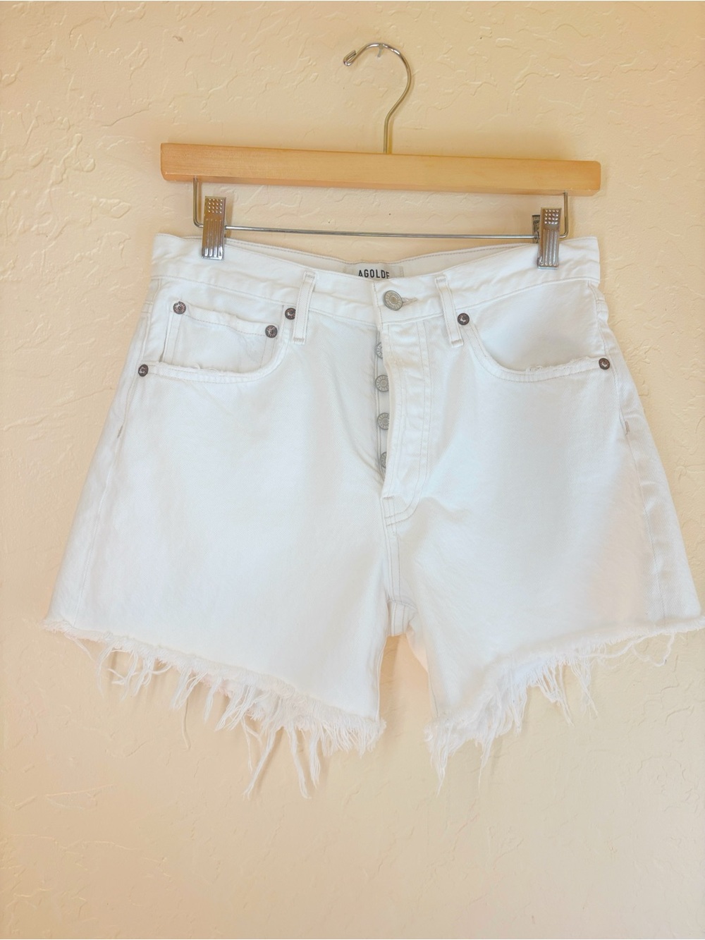Agolde White Demin Jean Shorts Fringe Cut-Offs Organic Cotton